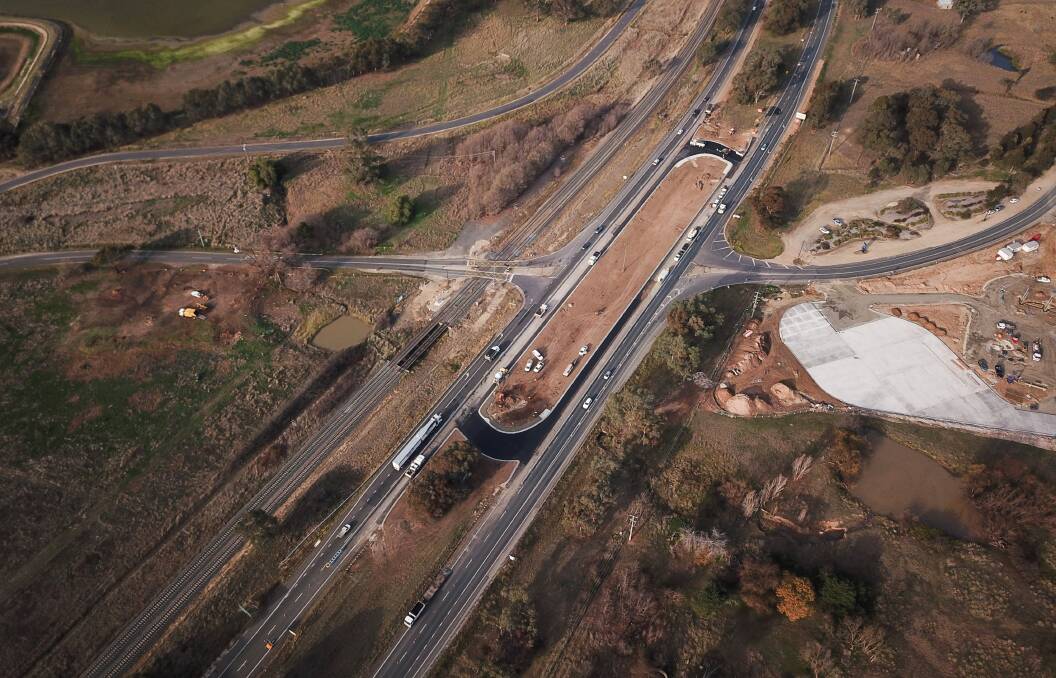 Flashback: Work is undertaken to modify the McKoy Street-Hume Freeway intersection into an extended roundabout last year.