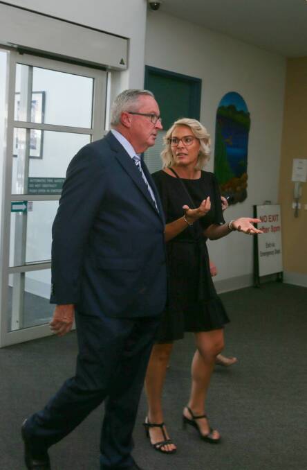 NSW Health Minister Brad Hazzard with then Wodonga mayor Anna Speedie at Albury hospital in February 2020.
