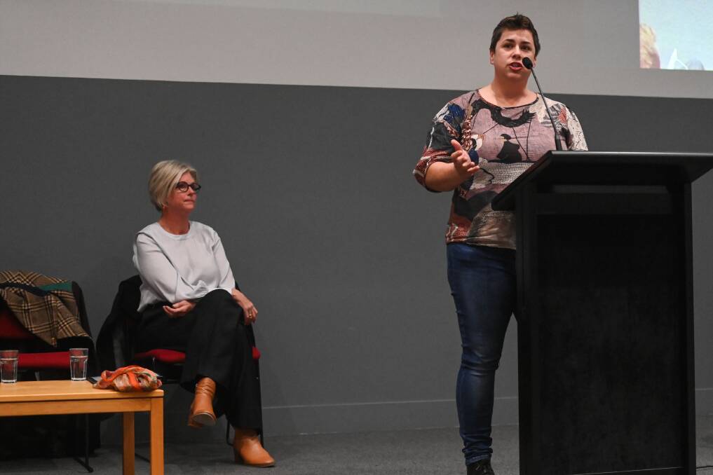 Forthright: Nadia David responding to questions at Wodonga's election forum, which included a poser about a drug use in a school in the city. Picture: MARK JESSER