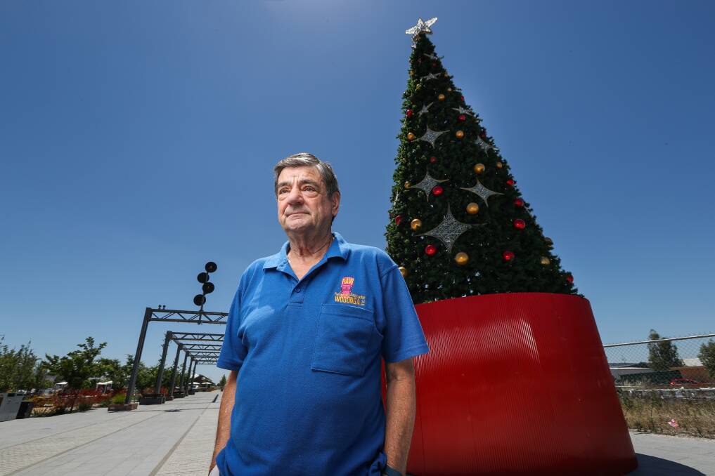 Claus out: Ian Deegan wants Wodonga Council to have more Christmas decorations, suggesting the gantry in Junction Place could be adorned with tinsel alongside the tree. Picture: MARK JESSER