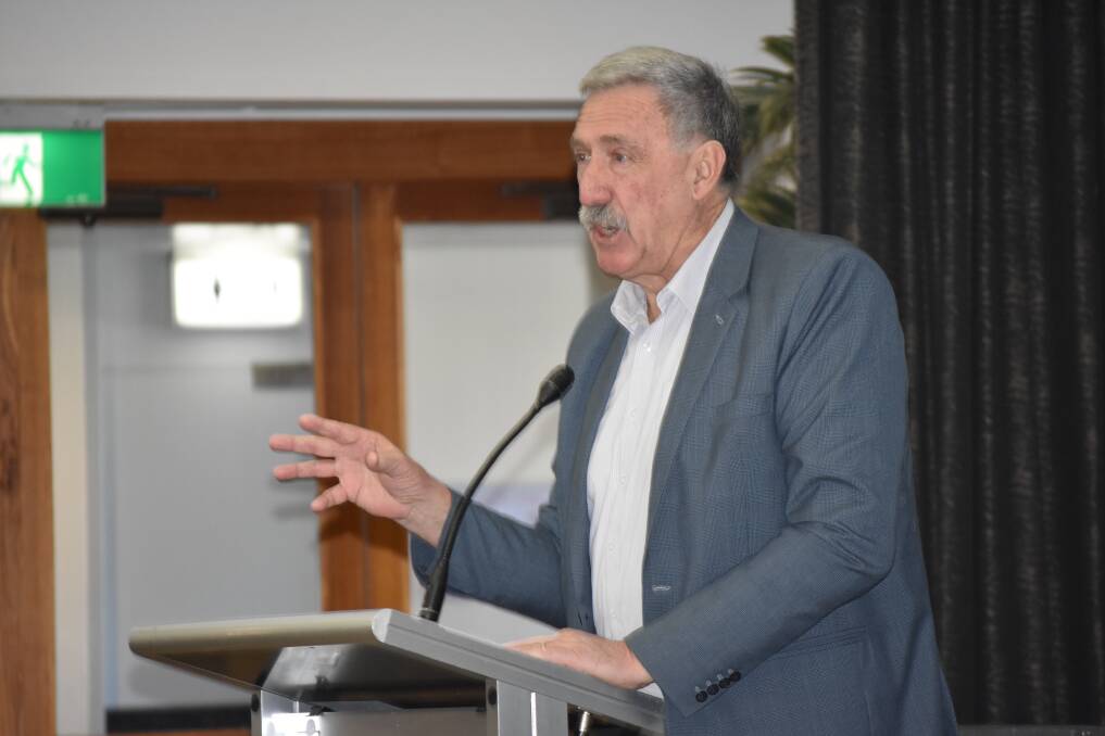 Civic role: Edward River mayor Norm Brennan tells the audience about the impact of water shortfalls on Deniliquin and surrounds. Picture: COURTESY OF SPEAK UP
