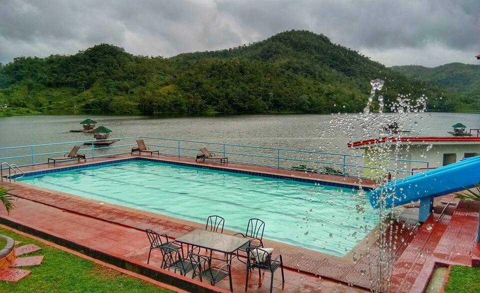 Outdoor class: The pool where Mrs Michael's team will teach the school pupils. It faces the lake where the three sisters drowned in October 2017.
