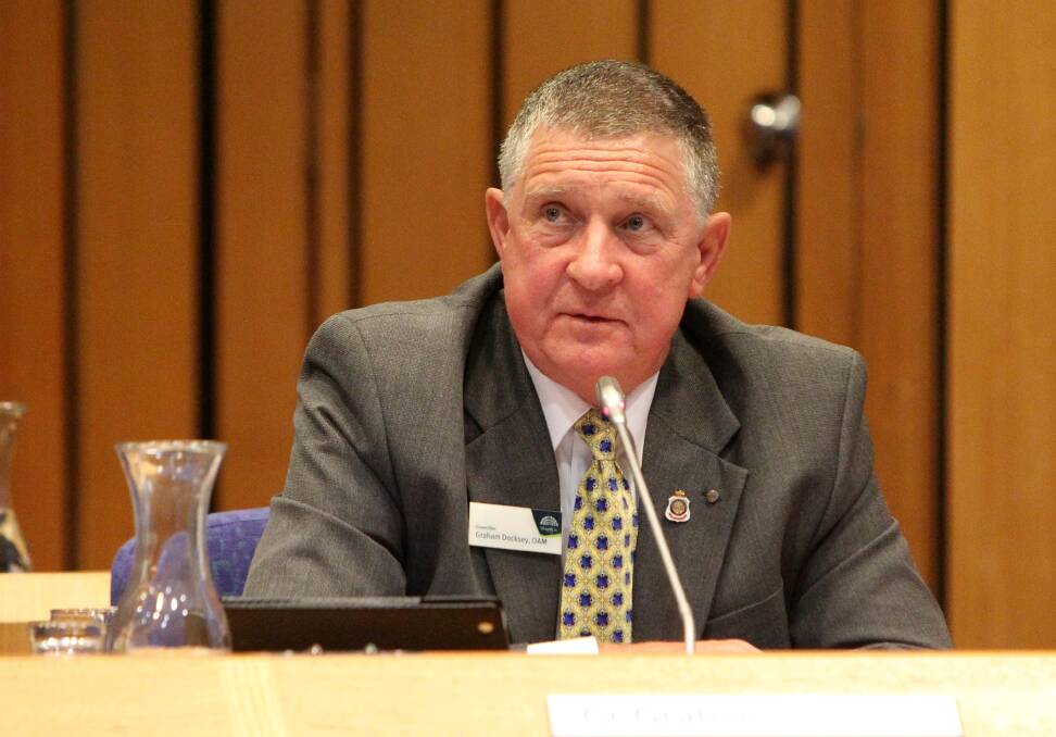 Flashback: Graham Docksey in the Albury council chamber in 2013 during his first full year as an elected representative.
