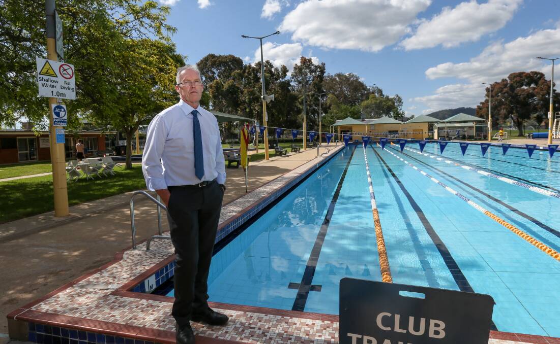 Albury councillor Stuart Baker at the Lavington Swim Centre which is expected to shut after the next two summer seasons due to deteriorating conditions.