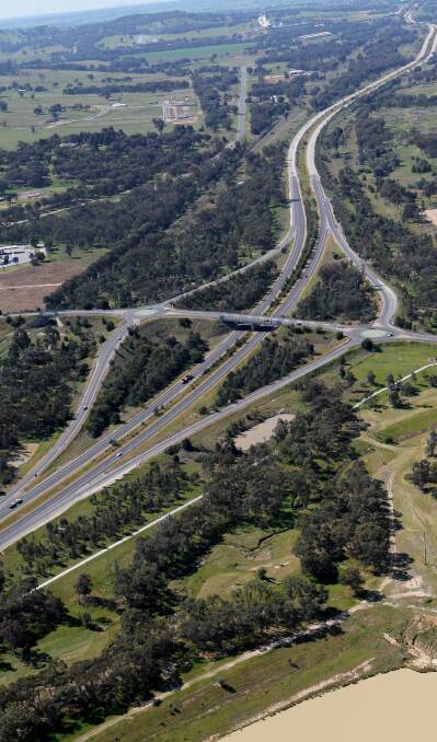 Aerial view: Thurgoona Drive exit which takes the traffic into and out of the suburb.