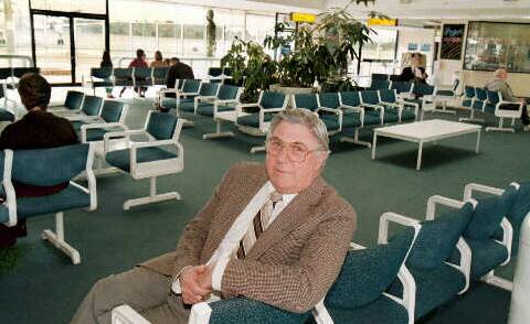 Flashback: Les Langford pictured in the Albury airport terminal in 1997. He fostered the expansion and development of the aviation hub.