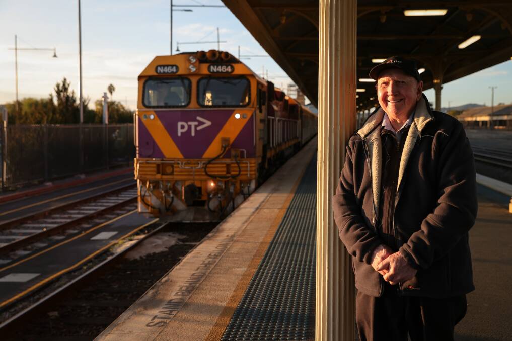 Farewell: Charlie Mead was among a number of train devotees who travelled on the last N Class service on the North East line. It was hauled by the City of Geelong locomotive N464. Picture: JAMES WILTSHIRE