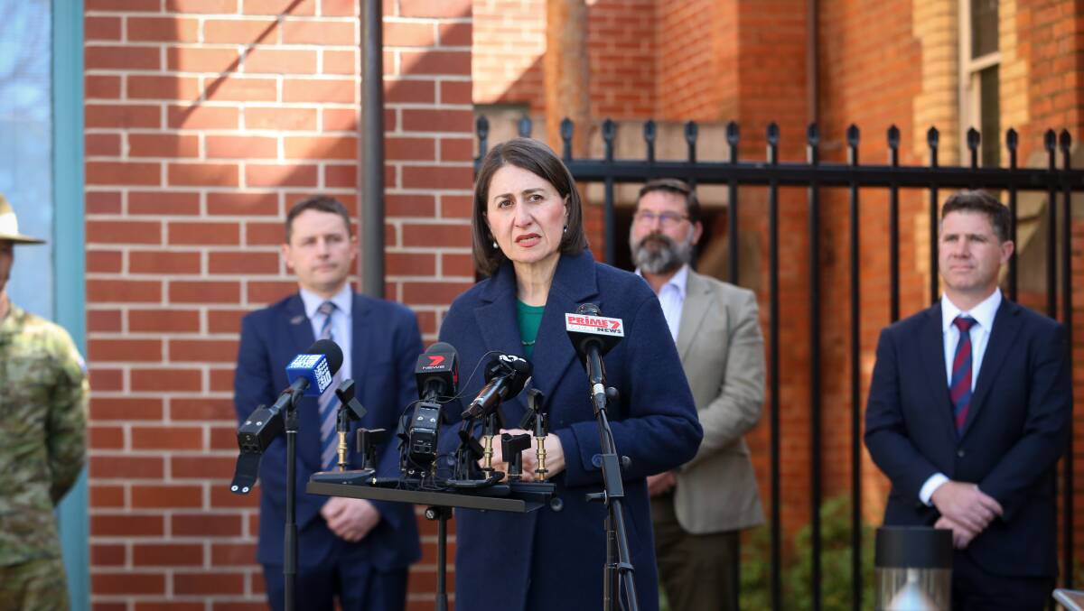 Still on alert: NSW Premier Gladys Berejiklian in Albury earlier this month. She says there are expectations of coronavirus cases emerging on the border given greater movement between Victoria and NSW. Picture: JAMES WILTSHIRE
