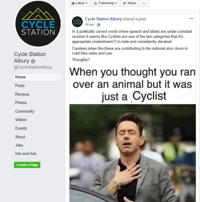 Feeling frustrated: The contentious meme and the comments made by Cycle Station owner Jacob Wolki in response on his shop's Facebook page.