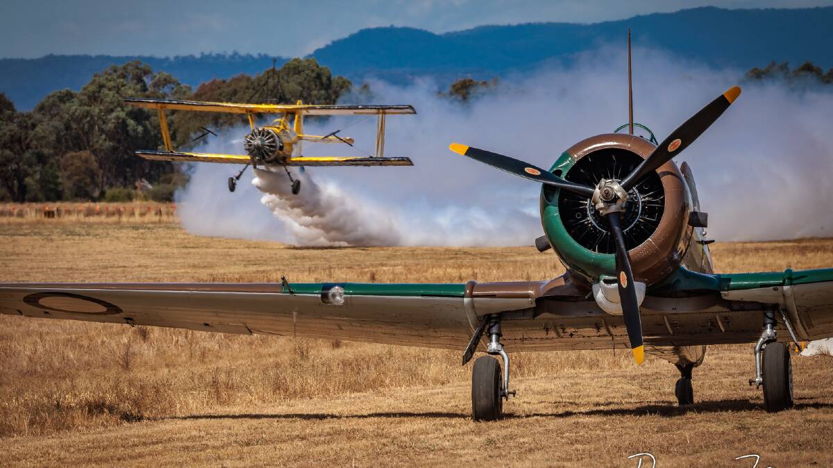 Two of the historic planes that featured in the inaugural Benalla Airshow. Picture by Duncan Fenn Photography.