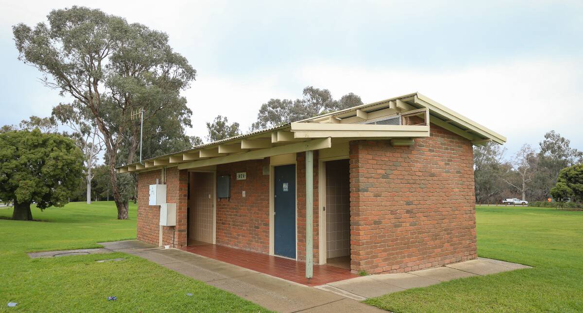 On the way out: This toilet block at Albury's Hovell Tree Park with separate male and female sections will be replaced with a unisex design to be erected near the wood-fired ovens in the park. Picture: JAMES WILTSHIRE