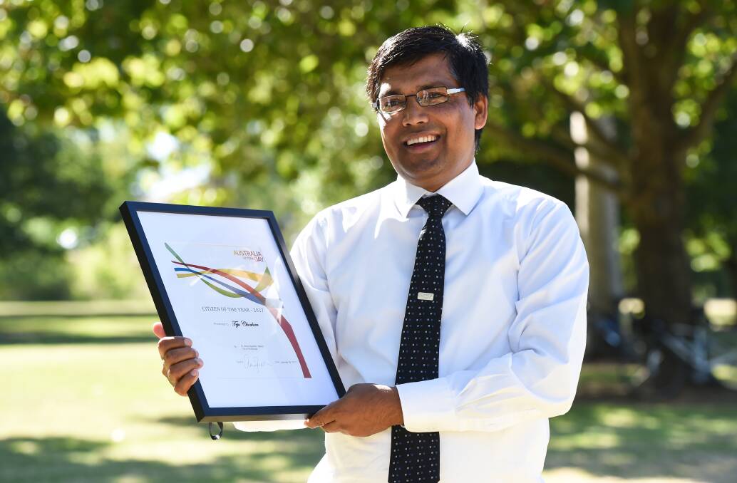 No.1: Wodonga's citizen of the year Teju Chouhan who was recognised for his help in resettling refugees and migrants after having spent 17 years in a displaced persons camp with 100,000 others in Nepal. 