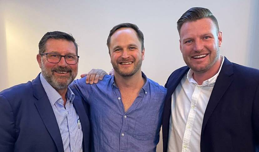 Border tennis product Sam Groth (right) is now a member of parliament. He is joined here in September by fellow MP Bill Tilley and Liberal Party member Ross Lyman. They were at a Wodonga fundraiser for Mr Tilley in September. Picture from Facebook.