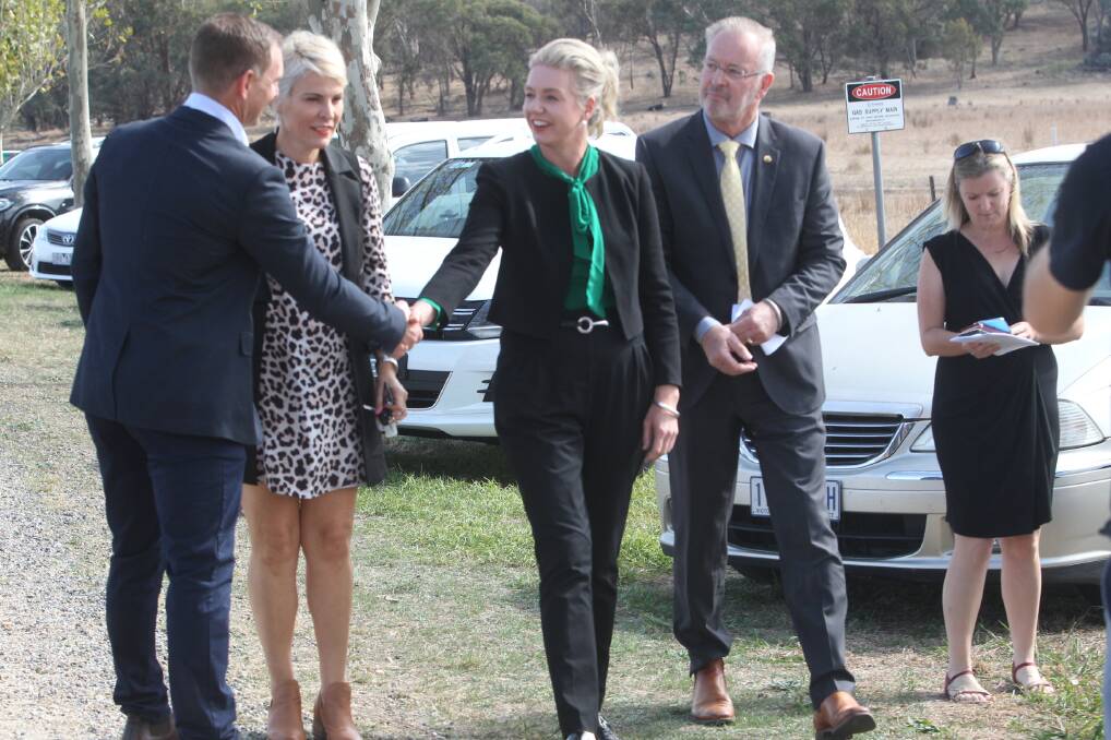 Unveiling: Federal government funding for Baranduda Fields is announced earlier this month during the election campaign. From left Liberal candidate for Indi Steve Martin, Wodonga mayor Anna Speedie, Federal Sport Minister Bridget McKenzie and Nationals candidate for Indi Mark Byatt.