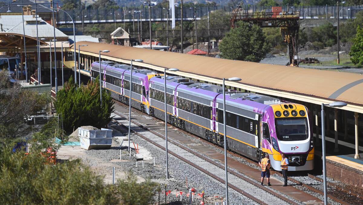 Soon to be familiar sight: A six-carriage VLocity train set rests at Albury station on Monday during a final test before official approval to run on the North East line was granted. Picture: MARK JESSER