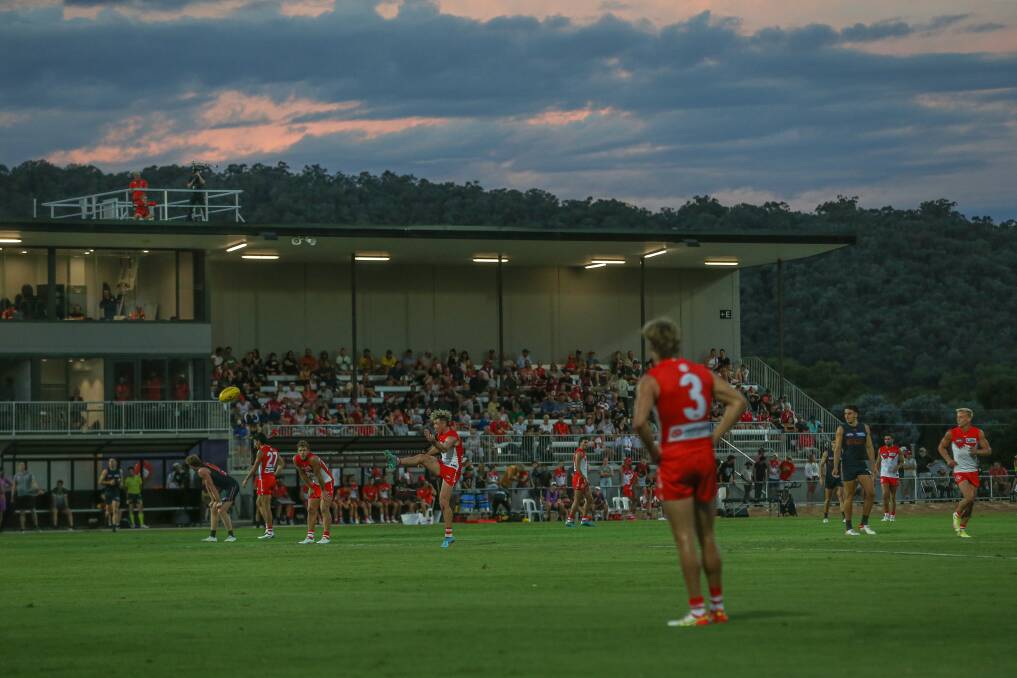 The new grandstand catering to spectators and media during the AFL preseason match this year featuring both Sydney teams. Picture by James Wiltshire.