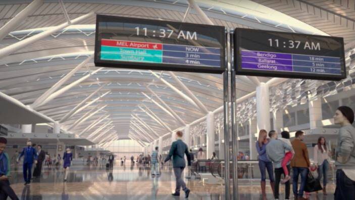 Future vision: A Victorian government image of what a revamped Sunshine railway station would look like with an airport train connection and links to Ballarat, Bendigo and Geelong routes but not the North East. 