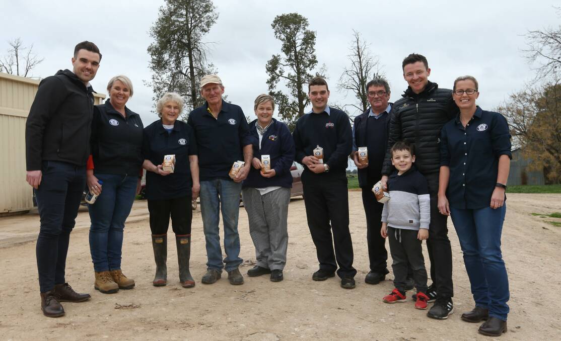 Along the milk line: Farmers, Riverina Fresh representatives and business figures visit Pinelee Dairy west of Corowa on Thursday. They are Neal Hayes, Linda Coon, Jan Twigg, Cliff Twigg, Anne Reid, Ben Arnold, Brian Chitty, Shane Way, Oliver Way and Sherrene Thompson. Picture: TARA TREWHELLA