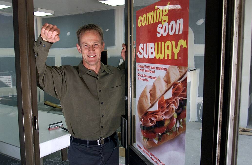 Flashback: Then franchisee Jim Ainsworth in 2002 at the Wodonga Subway store in High Street which was then being set up ahead of its opening.