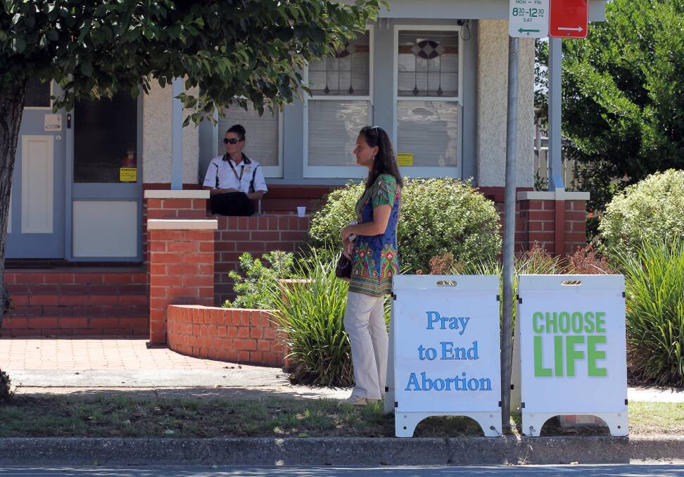 Flashback: Anna von Marburg outside Albury's abortion clinic in January 2015. 