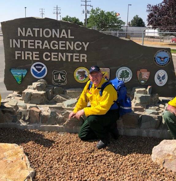 On duty: Phil Eberle on his US trip which involved him tackling fires in Yakima County in the state of Washington.
