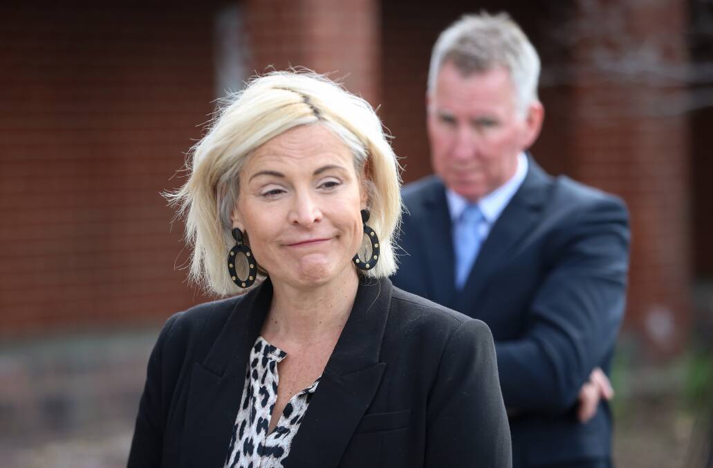 Unimpressed: A disgruntled Anna Speedie speaks to the media after watching NSW Premier Gladys Berejiklian play down her need to consult with Albury and Wodonga's mayor. Picture: JAMES WILTSHIRE