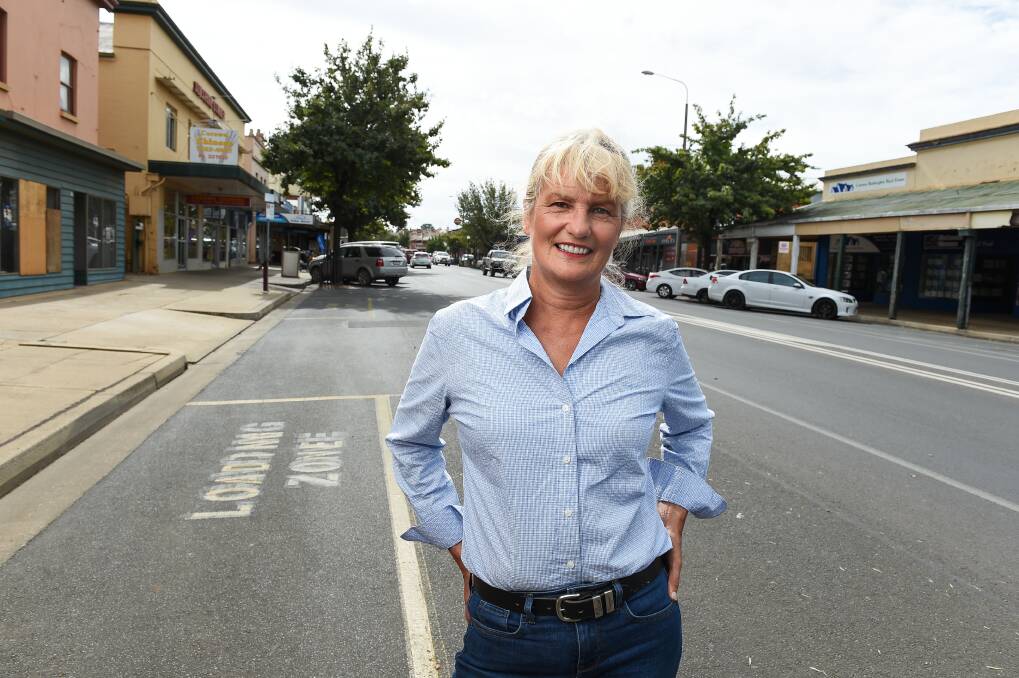 Front and centre: Kate McCulloch in Sanger Street, Corowa, on Sunday following a 10-day tour across NSW as part of her Senate bid. Picture: MARK JESSER