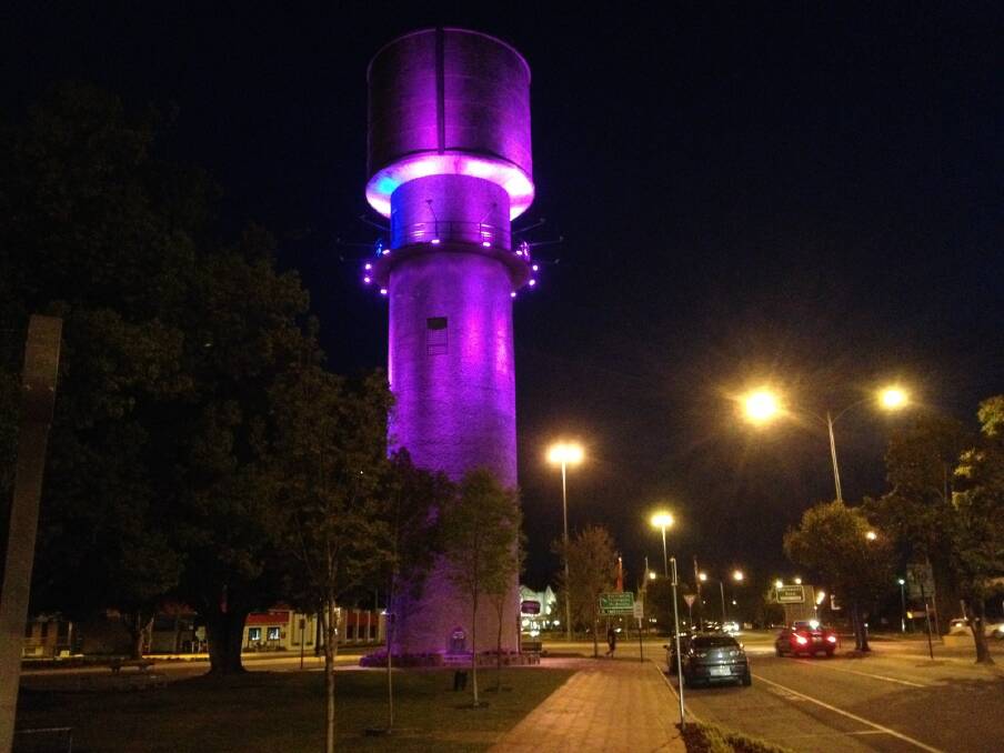 In a different light: The water tower illuminated to promote the Turn the Border Pink campaign for cancer research.