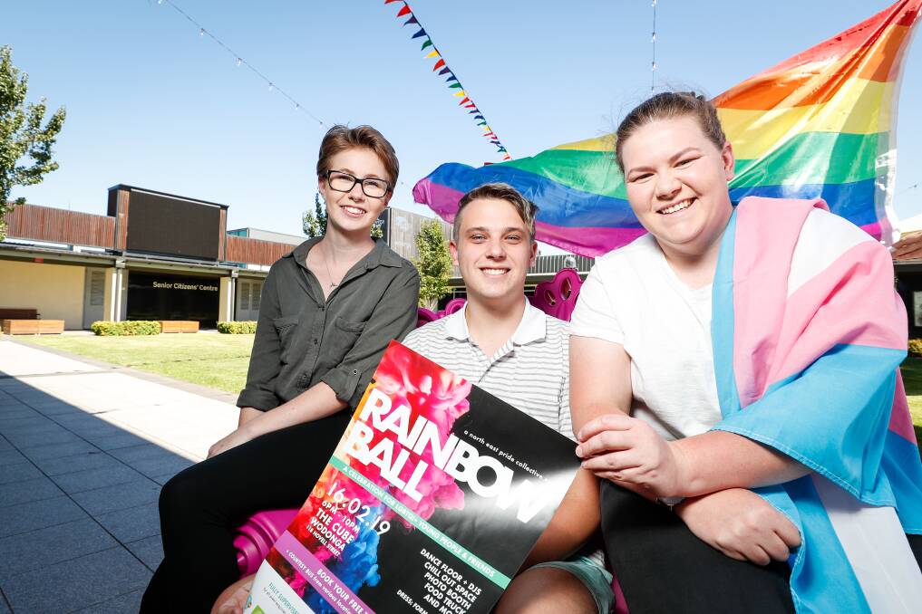 Numero uno: Savannah West (right) has been named Wodonga's Youth Ambassador at the RED Carpet Awards. The recognition follows her advocacy for LGBTIQ issues which saw her organise February's Rainbow Ball with Imogen Sutton and Jai Butler, also pictured.