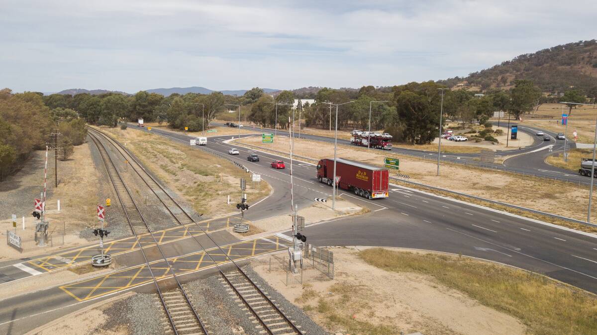 Hot potato: The McKoy Street intersection on the Hume Freeway which was modified last year and had its speed limit cut from 110km/h to 80km/h. Picture: MARK JESSER