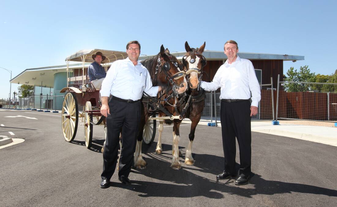 Flashback: Ten years ago Bill Tilley and his Liberal Party colleague Terry Mulder highlighted the slow speeds of the North East line by posing with horses and a wagon to reflect how the service was going back to yesteryear.