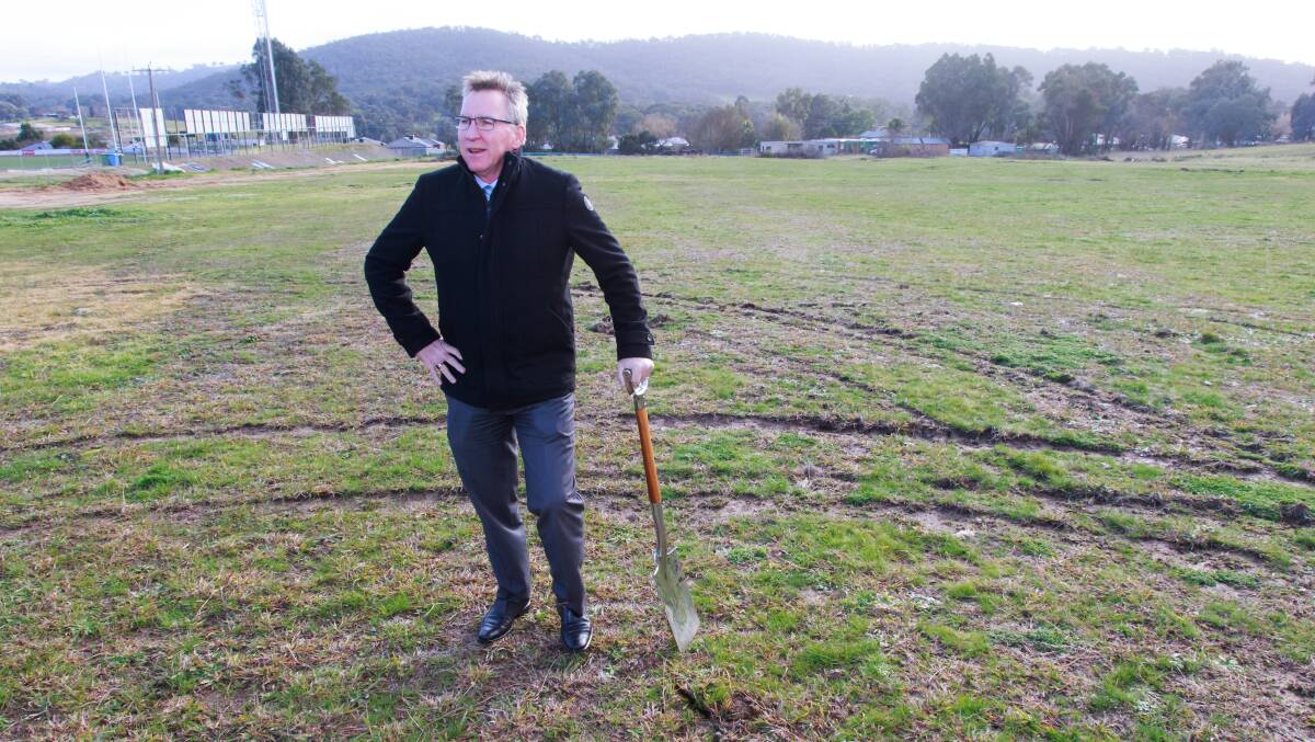 Flashback: Kevin Mack at Lavington Sportsground in July 2017 when the first sod was turned on the redevelopment of the football and cricket hub.