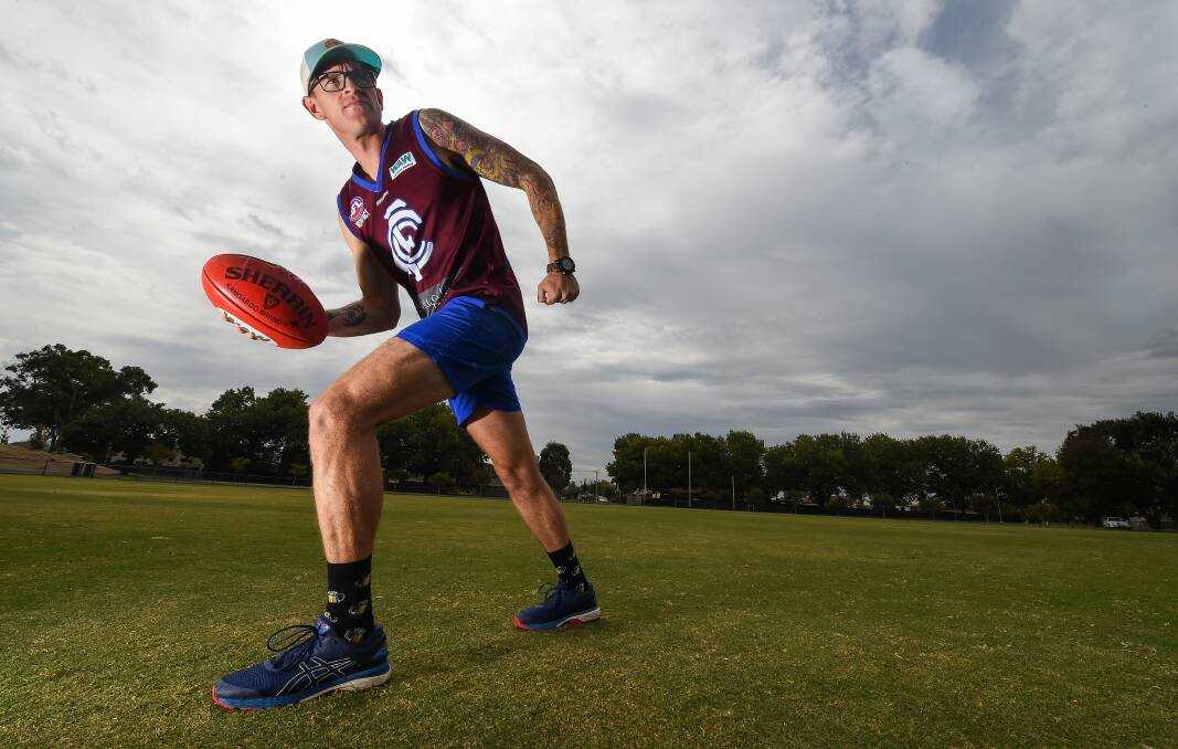 Jesse Sutherland in 2019, his last year of playing football for Culcairn in the Hume league. He is now assistant coach of the senior men's team and has help recruit some of his army apprentices to the club.