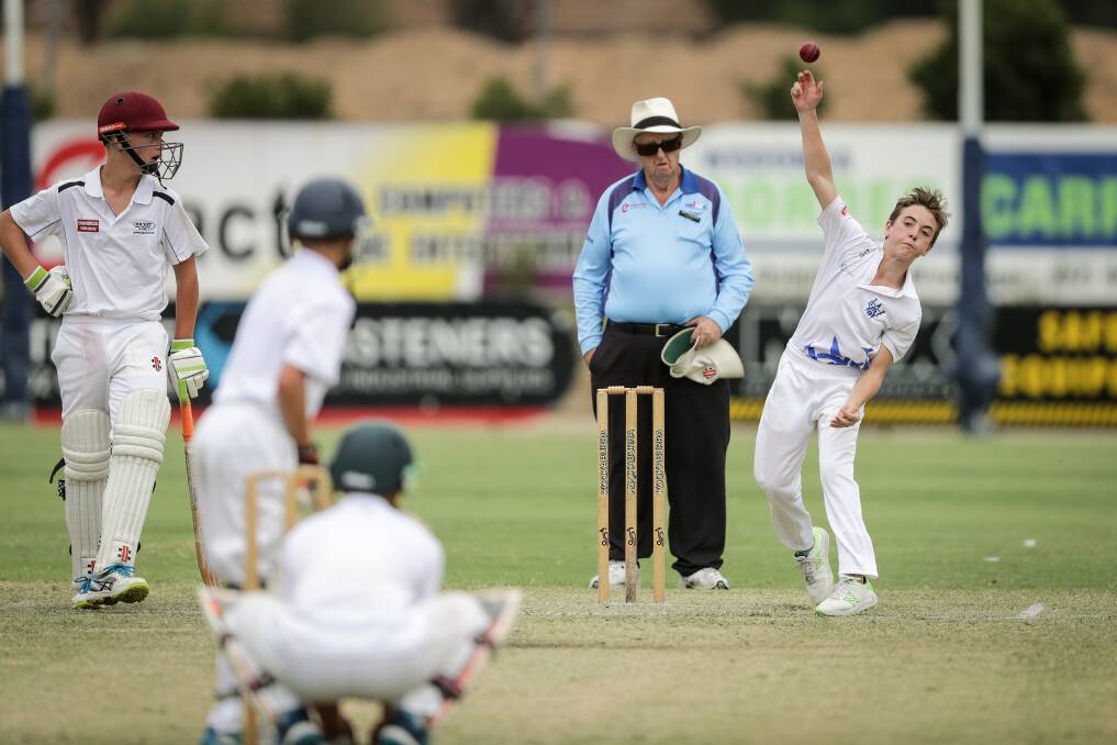 Bowling it up: A junior cricket delivers a ball at Wodonga's Birallee Park where a cricket development centre will be built.