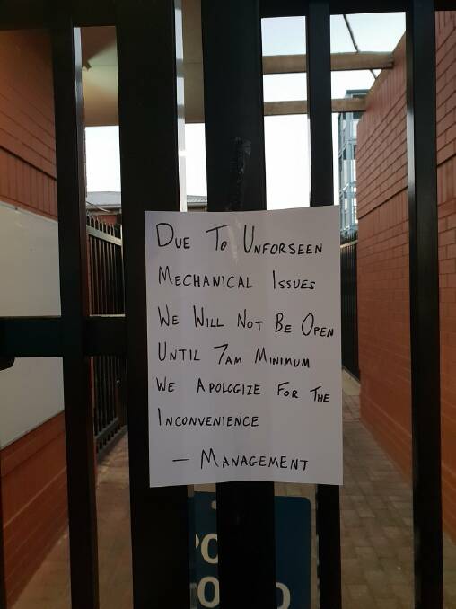 Take 1: The initial sign stuck to the front gates of Albury pool early on Thursday.