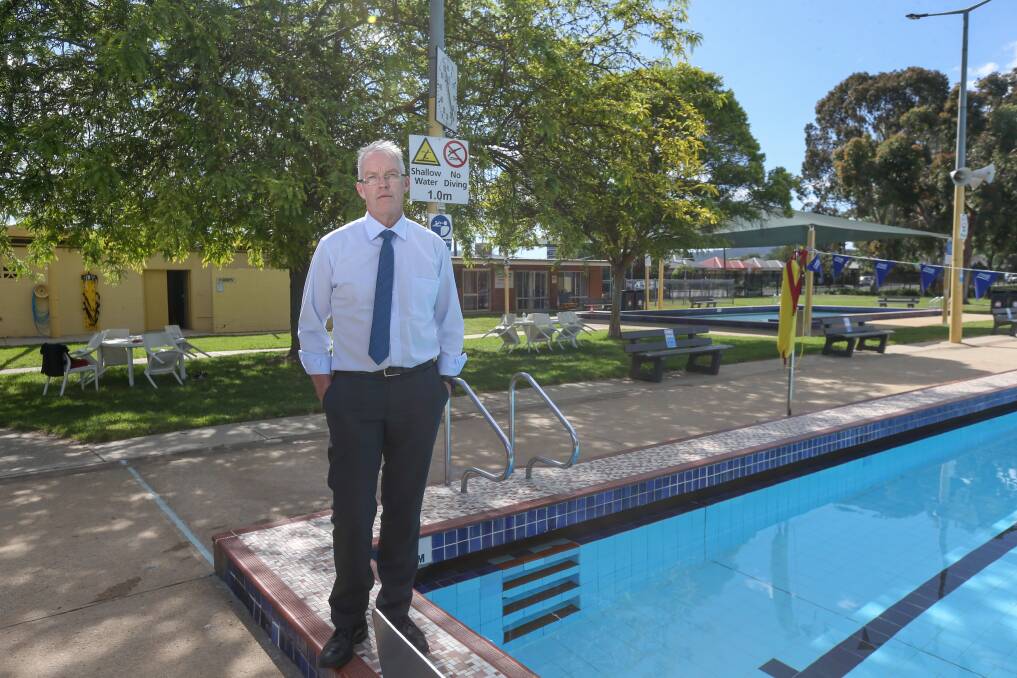 No deep dive: Stuart Baker at the Lavington pool which he says faces a questionable future under the incoming council.