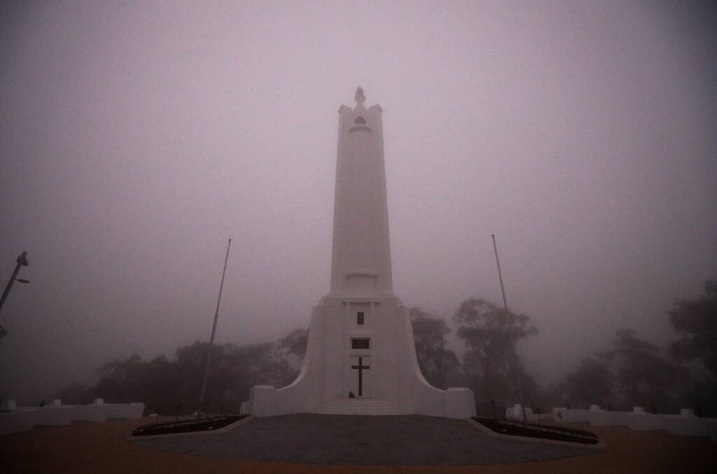 Flashback: Albury's war memorial stands sentinel on Monument Hill on Anzac Day this year when COVID-19 meant no services were held. Picture: JAMES WILTSHIRE