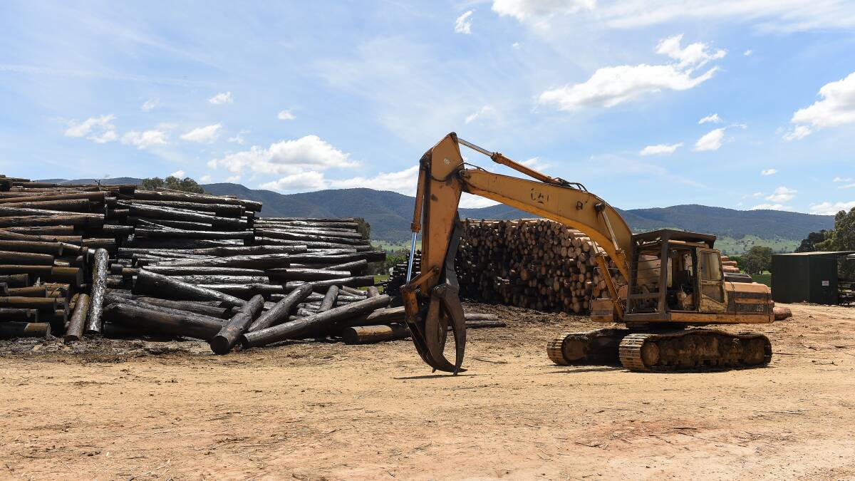 Left waiting: Processing of logs into pallets at Corryong's sawmill is limbo due to power restrictions. This picture was taken in November. 