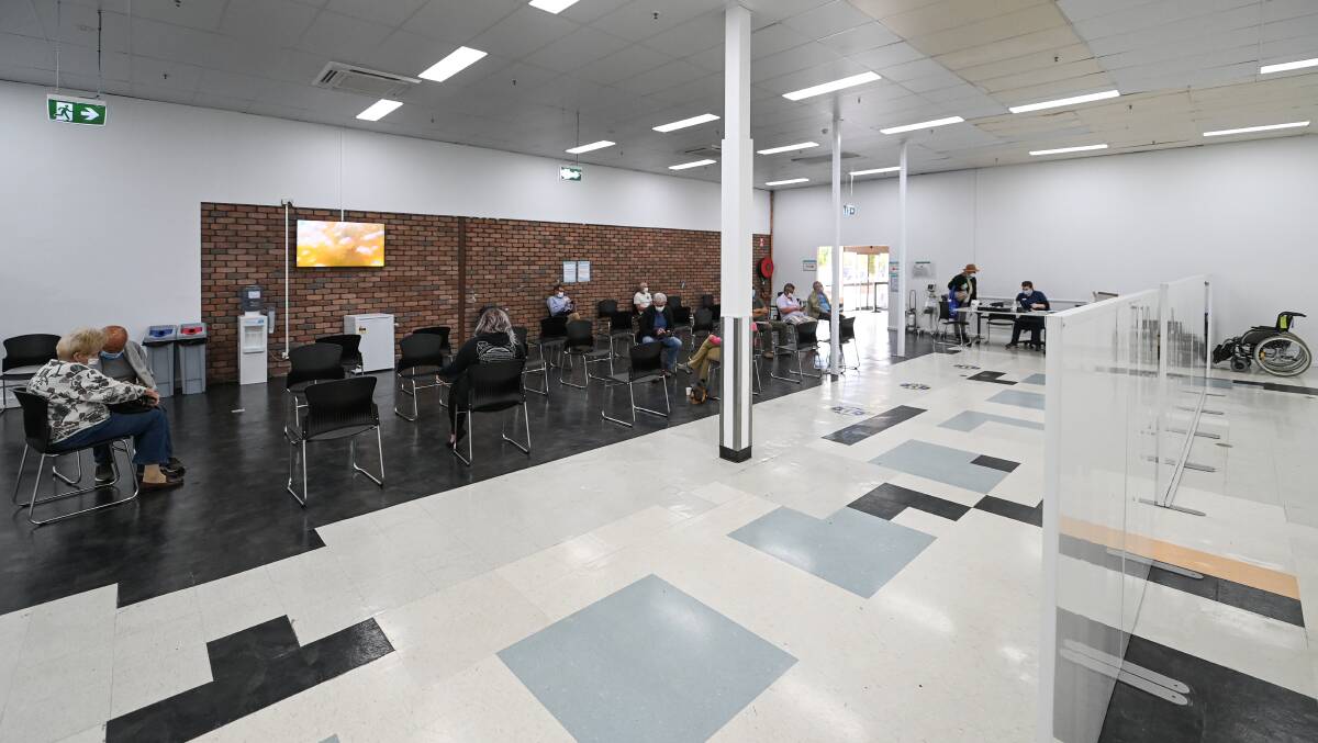 Question mark: Journalist Kylie King and MP Bill Tilley have raised concerns over the possibility that Melbourne residents are being vaccinated in Wodonga's hub. This is the waiting area for those who have received their injection.