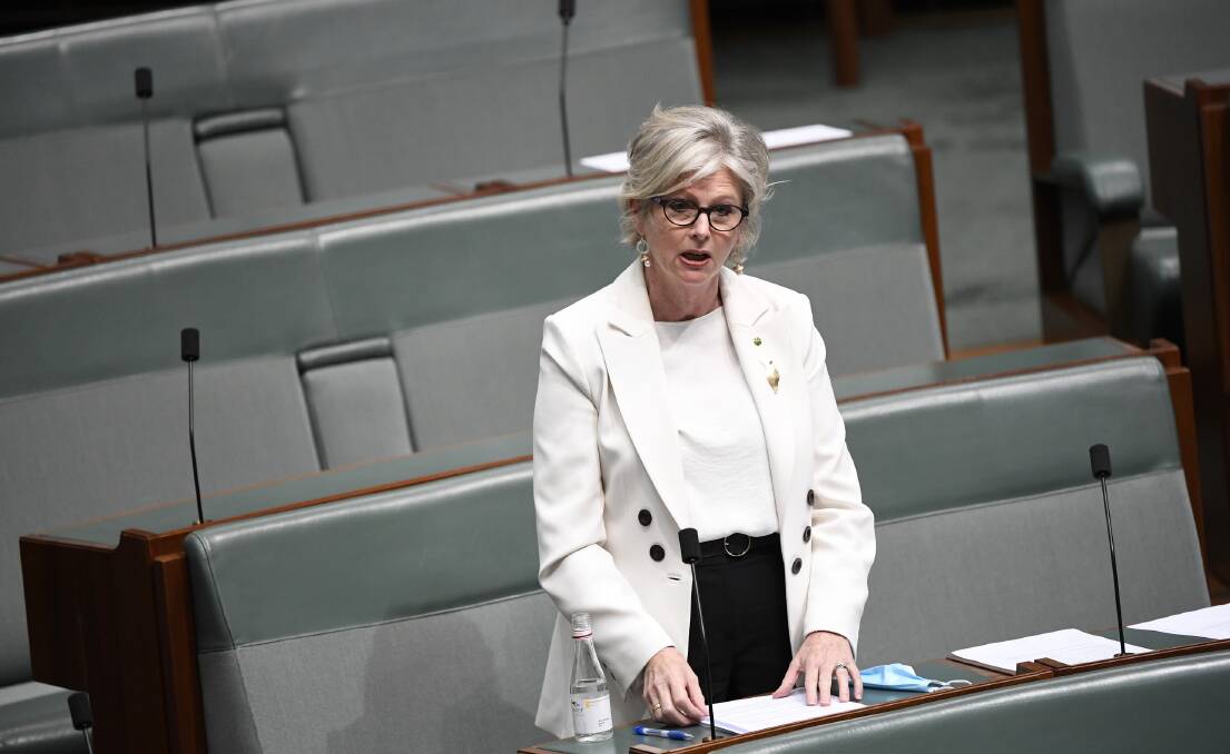 Making her point: Helen Haines addresses parliament on Tuesday afternoon on her campaign to tackle corruption through an integrity commission. Picture: AUSPIC