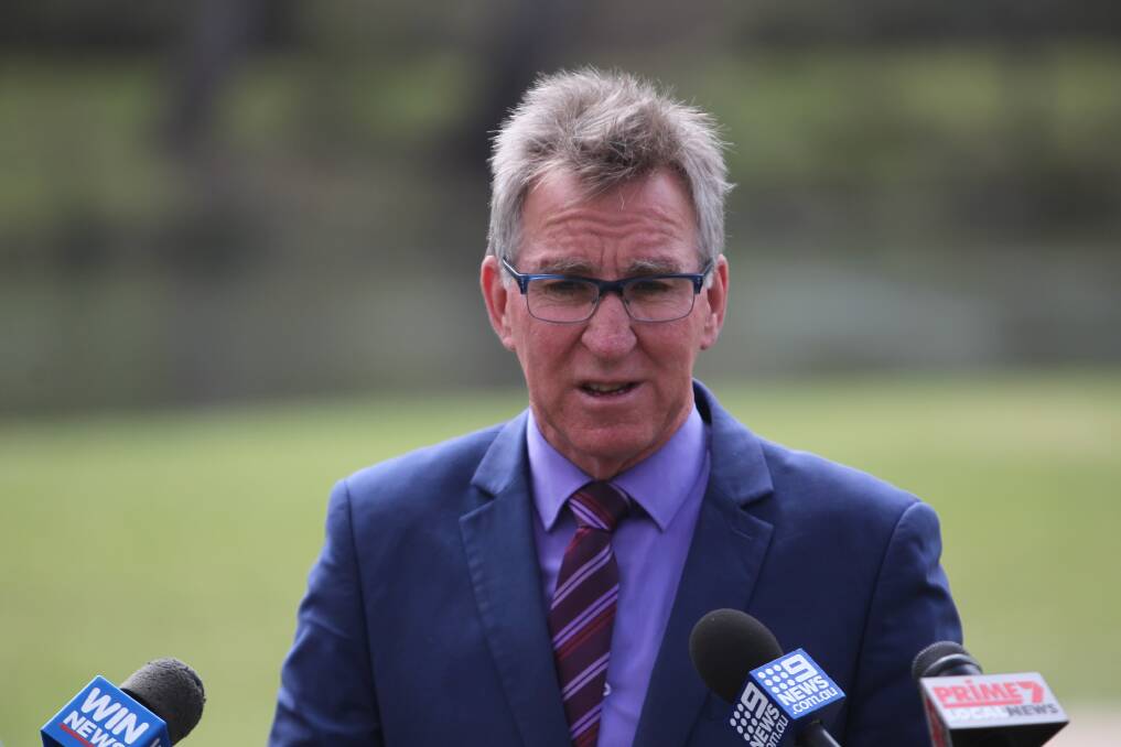 Playing it down: Albury mayor Kevin Mack at Noreuil Park facing the media on Tuesday where he charcterised a dispute over a planned pool lane fee as a "teething issue". Picture: CHRIS YOUNG