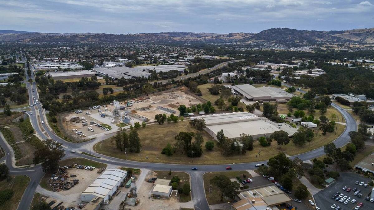 Bird's eye view: An aerial image of the former Moore Paragon factory in Moloney Drive looking south towards the Hume Freeway and west Wodonga. Picture: AW COMMERCIAL REAL ESTATE