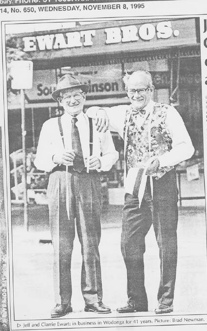 Made to measure: A press clipping from 1995 with Jeff and Clarrie Ewart outside their High Street store at the time they announced the auction of their premises.