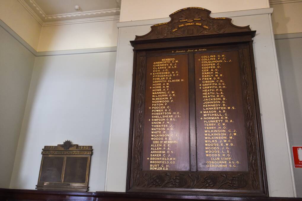 Recognition: Honour boards recognising servicemen from World War I and II sit on the walls of the foyer of the Albury Club.