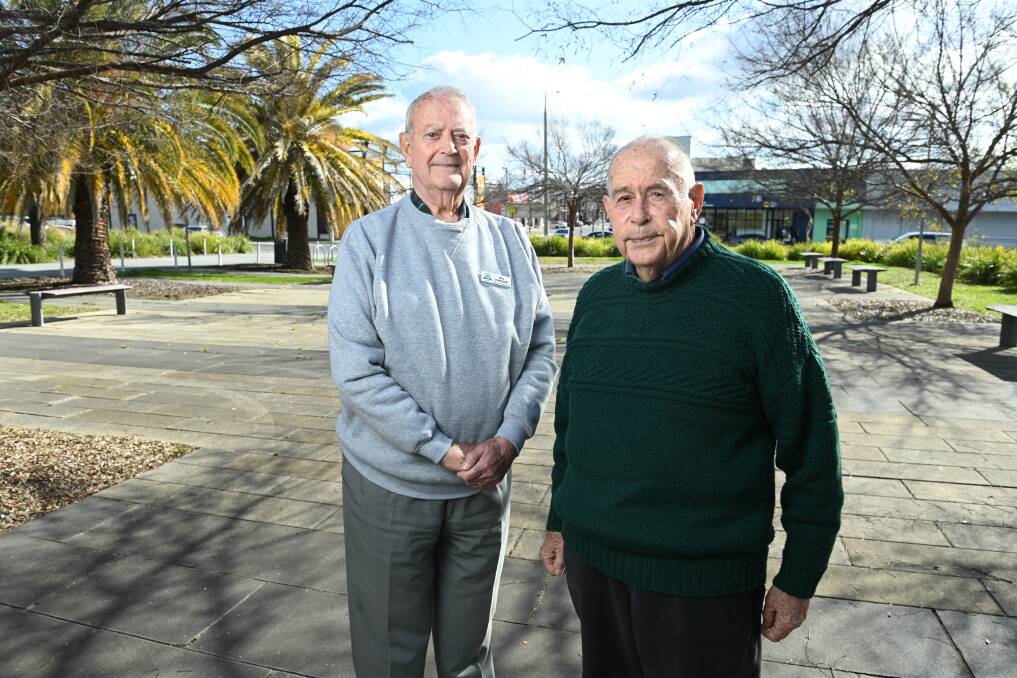 Pleased: Murray River Nashos president Graham Garvie and treasurer Reg Considine in the soon-to-be alcohol-free gardens at the end of Dean Street. Picture: MARK JESSER