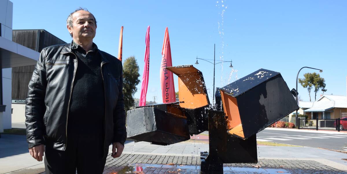 No art fan: Former foundry worker Jozo Dejak believes there is no need for Wodonga Council to have a public art policy. He is at the 1972 fountain designed by sculptor Inge King and donated to Wodonga by the Mann family.