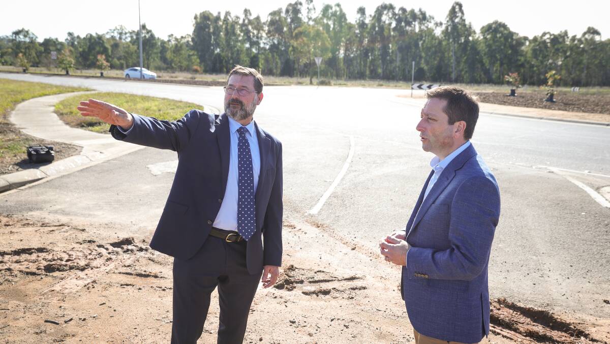 Bill Tilley last year with then Victorian Liberal Party leader Matthew Guy at a site off the Bandiana Link Road in Wodonga which he would like to house a new Border hospital. 