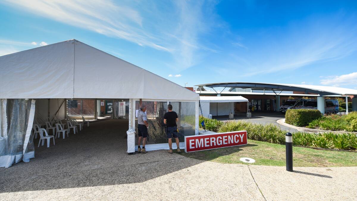 The emergency department expanding at the time COVID demand rose in 2020. The marquee remains outside Albury hospital.