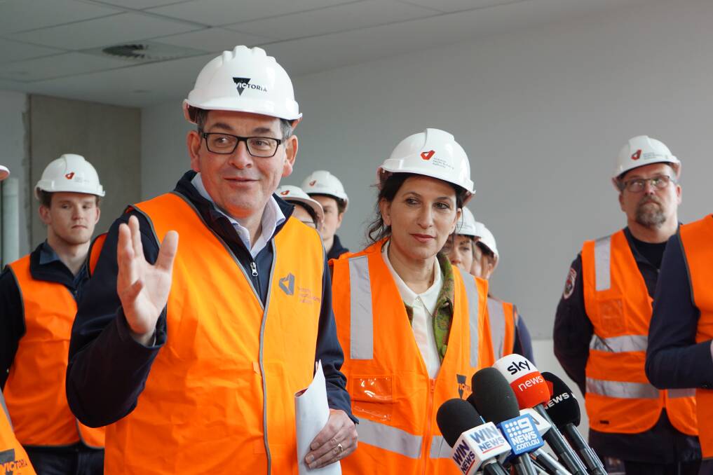 Victorian Premier Daniel Andrews with the Labor member for Bass Jordan Crugnale at the announcement of a $290 million promise to upgrade Wonthaggi hospital in Gippsland. Picture from South Gippsland Sentinel-Times.