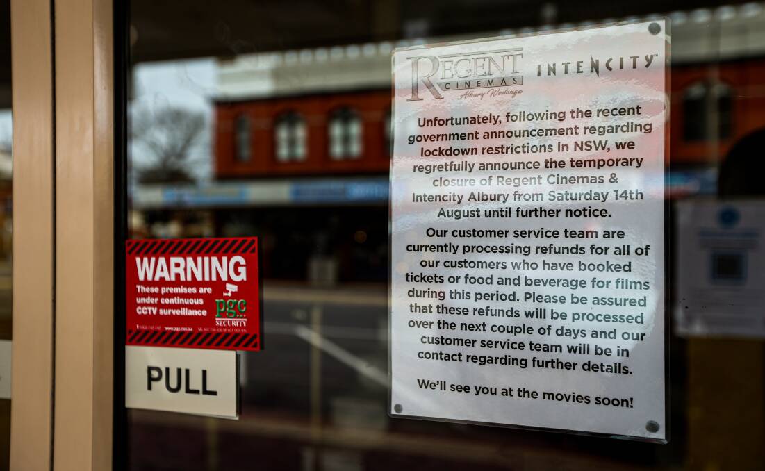 Sign of the times: The message which greets would-be movie watchers on the door of Albury's Regent Cinemas. Picture: JAMES WILTSHIRE
